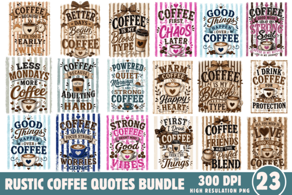 Download Rustic Coffee Quotes PNG Bundle - Premium Resources